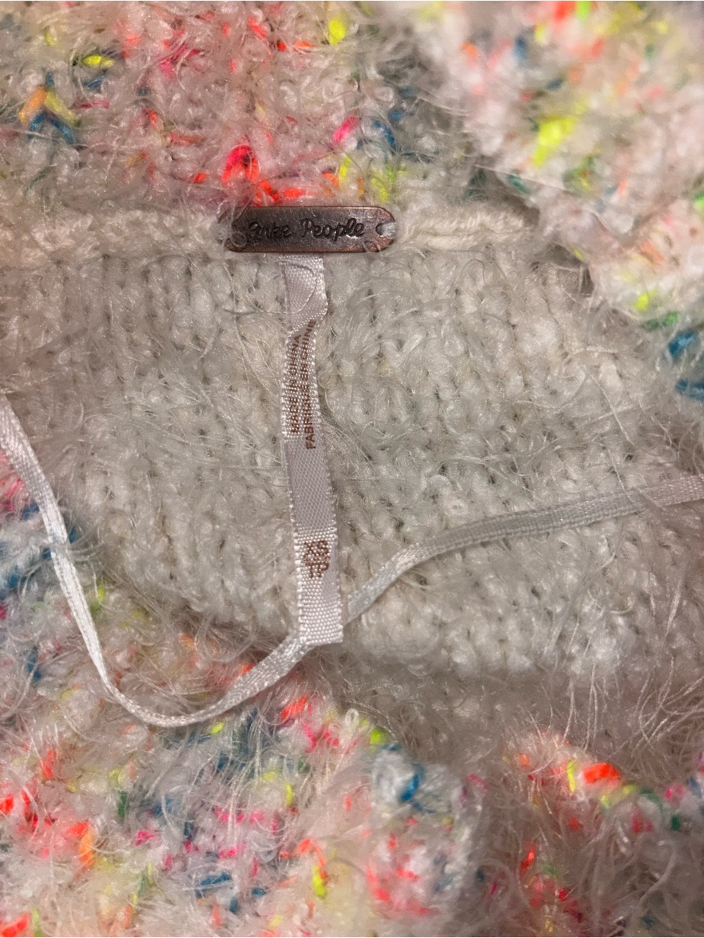 Free People Cozy Cream Fuzzy Sweater with Multicolor Trim - Picture 5 of 5